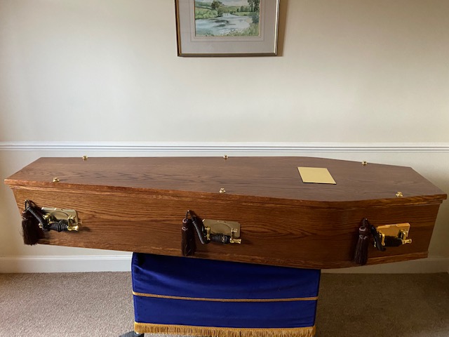 golden oak burial coffin